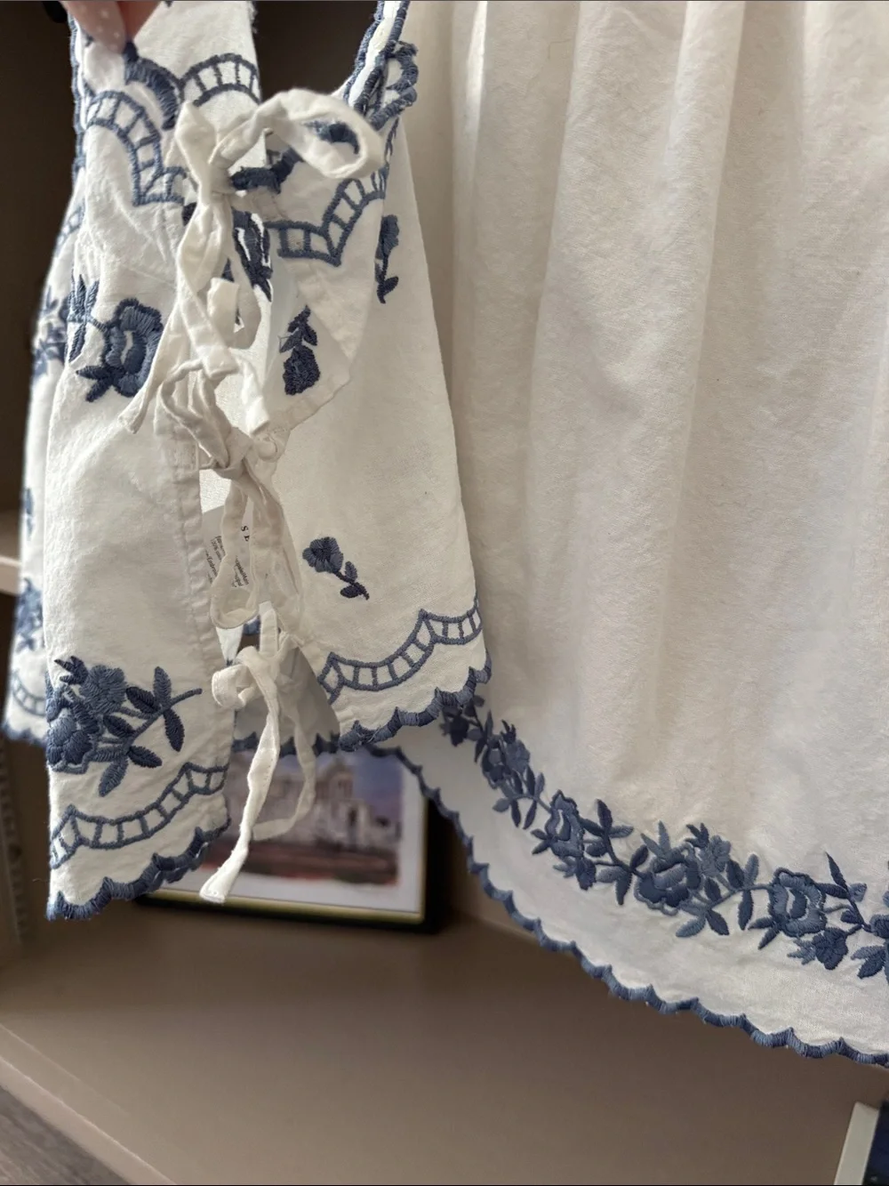 Sézane Sabyna Top Noam Skirt Set Ecru Blue Embroidered Cotton FR 36 US 4
